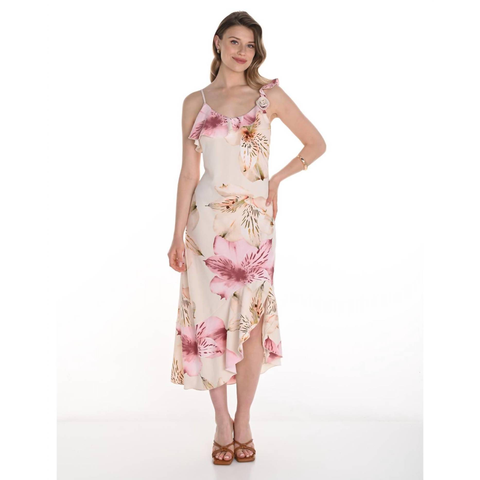 New Frank Lyman Print Dress In Peach/Pink